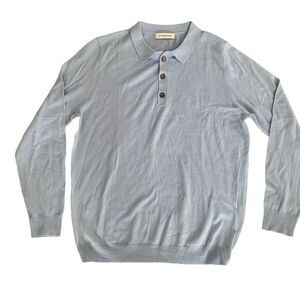 Gentle Herd Pullover Polo Long Sleeve Lightweight 100% Wool Sweater L Blue A23